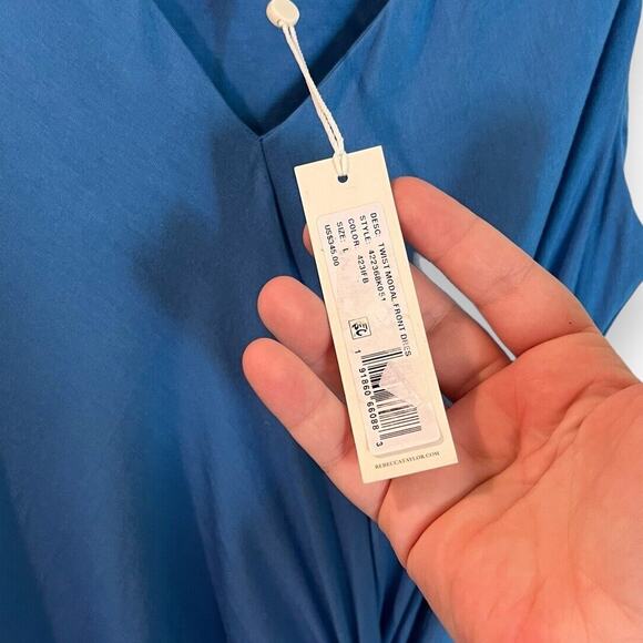 Rebecca Taylor Dress L French Blue Modal Twist Front Slit Sleeveless Midi $345 - Picture 5 of 11